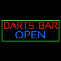 Dart Bar Open With Green Border Neon Sign