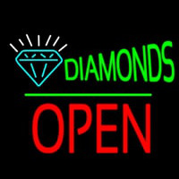 Diamonds Logo Block Open Green Line Neon Sign