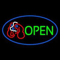 Dog Logo Open Blue Oval Neon Sign