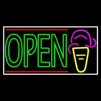 Double Stroke Green Open Ice Cream Cone Neon Sign