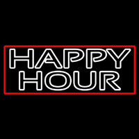 Double Stroke Happy Hour With Red Border Neon Sign