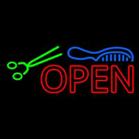 Double Stroke Open With Scissor And Comb Neon Sign