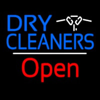 Dry Cleaners Logo Open White Line Neon Sign
