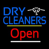 Dry Cleaners Logo Open Yellow Line Neon Sign