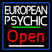 European Psychic Open Blue Border Neon Sign