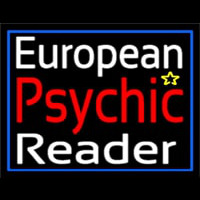 European Psychic Reader With Blue Border Neon Sign