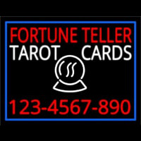 Fortune Teller Tarot Cards With Phone Number Blue Border Neon Sign