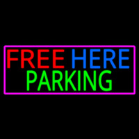 Free Here Parking With Pink Border Neon Sign