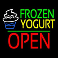 Frozen Yogurt Block Open Green Line Neon Sign