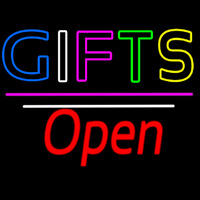 Gifts Block Open White Line Neon Sign