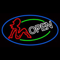 Girls Open With Blue Border Neon Sign
