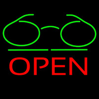 Glasses Logo Block Open Green Line Neon Sign