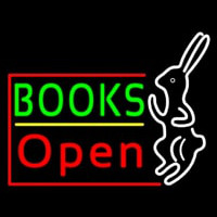 Green Books With Rabbit Logo Open Neon Sign