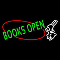 Green Books With Rabbit Logo Open Neon Sign