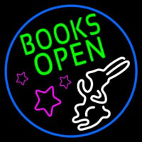 Green Books With Rabbit Logo Open Neon Sign