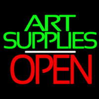Green Double Stroke Art Supplies With Open 1 Neon Sign