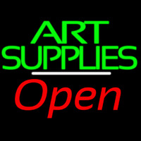 Green Double Stroke Art Supplies With Open 2 Neon Sign