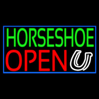 Green Horseshoe Open With Border Neon Sign