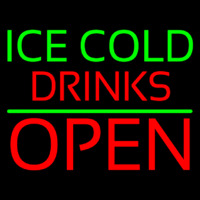 Green Ice Red Cold Drinks Open Neon Sign