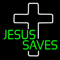 Green Jesus Saves White Cross Neon Sign