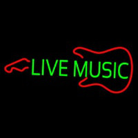 Green Live Music With Guitar Logo Neon Sign