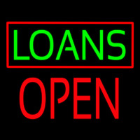 Green Loans Red Border Block Open Neon Sign