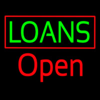 Green Loans Red Border Open Neon Sign
