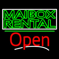 Green Mailbo  Rental Block With Open 3 Neon Sign