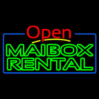 Green Mailbo  Rental Block With Open 4 Neon Sign