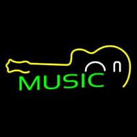 Green Music With Guitar Neon Sign