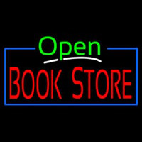 Green Open Book Store Blue Border Neon Sign