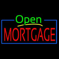 Green Open Mortgage Blue Border Neon Sign