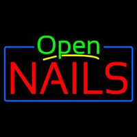 Green Open Nails With Blue Border Neon Sign