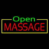 Green Open Red Massage Yellow Border Neon Sign