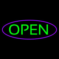 Green Open With Purple Oval Border Neon Sign
