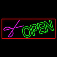 Green Open With Scissor Neon Sign