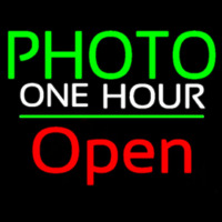 Green Photo One Hour With Open 2 Neon Sign