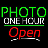 Green Photo One Hour With Open 3 Neon Sign