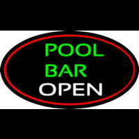 Green Pool Bar Open Oval With Red Border Neon Sign