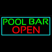 Green Pool Bar Open With Turquoise Border Neon Sign