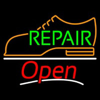 Green Repair Orange Shoe Logo Open Neon Sign
