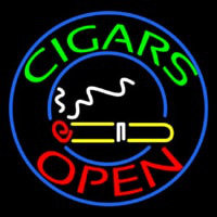 Green Round Cigars Open Neon Sign