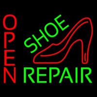 Green Shoe Repair With Sandal Open Neon Sign