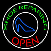 Green Shoe Repairing Open With Border Neon Sign