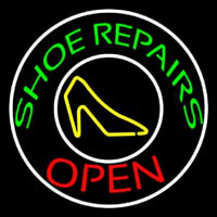 Green Shoe Repairs Open Neon Sign