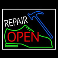 Green Shoe White Repair Open Neon Sign