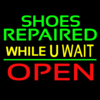 Green Shoes Repaired Yellow While You Wait Open Neon Sign