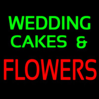 Green Wedding Cakes And Red Flowers Neon Sign