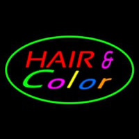 Hair And Color Oval Green Neon Sign