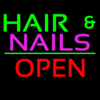 Hair And Nails Block Open Green Line Neon Sign